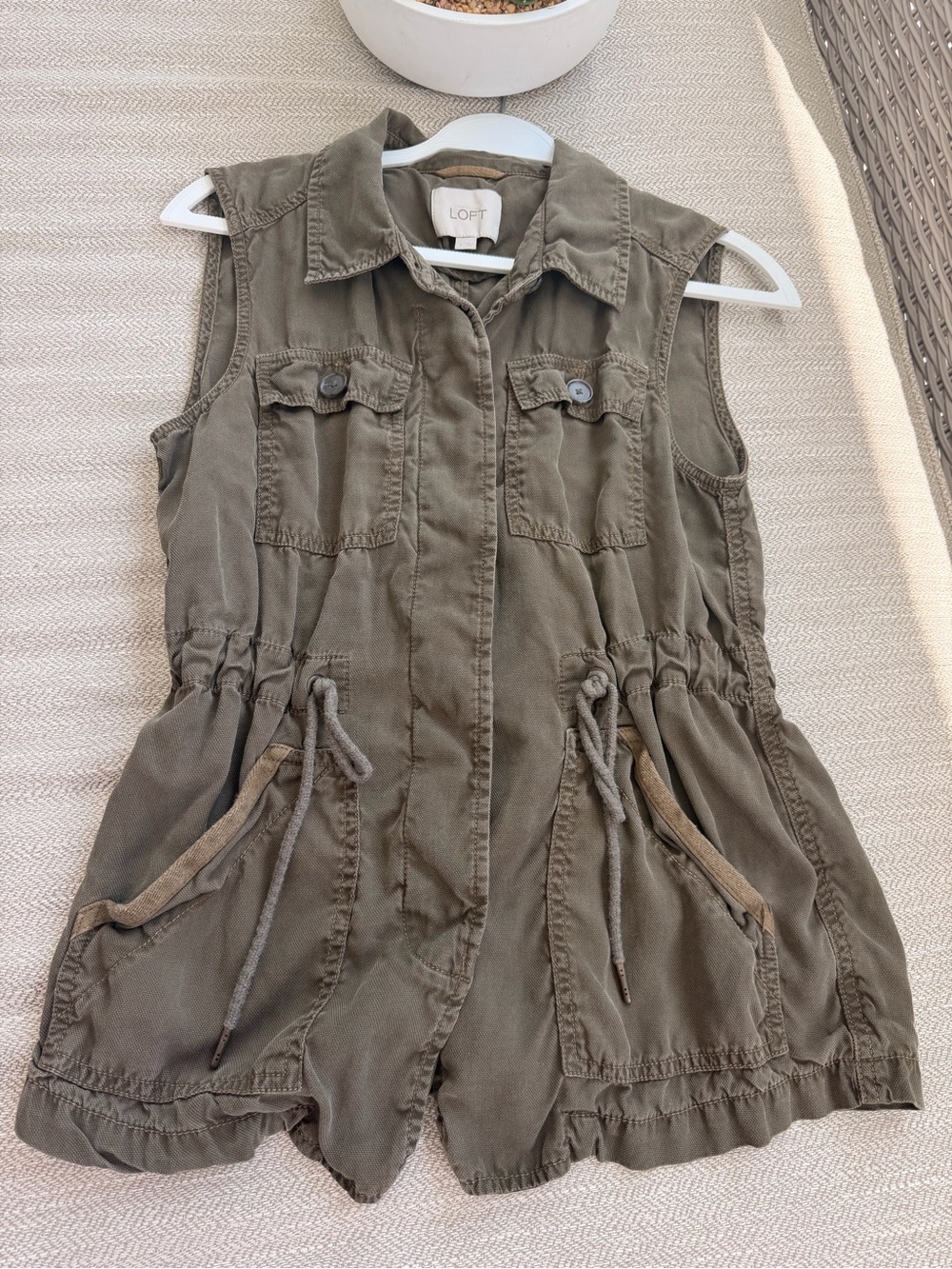 LOFT Olive Utility Drawstring Vest